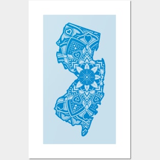 Blue New Jersey State Gift Mandala Yoga NJ Art Posters and Art